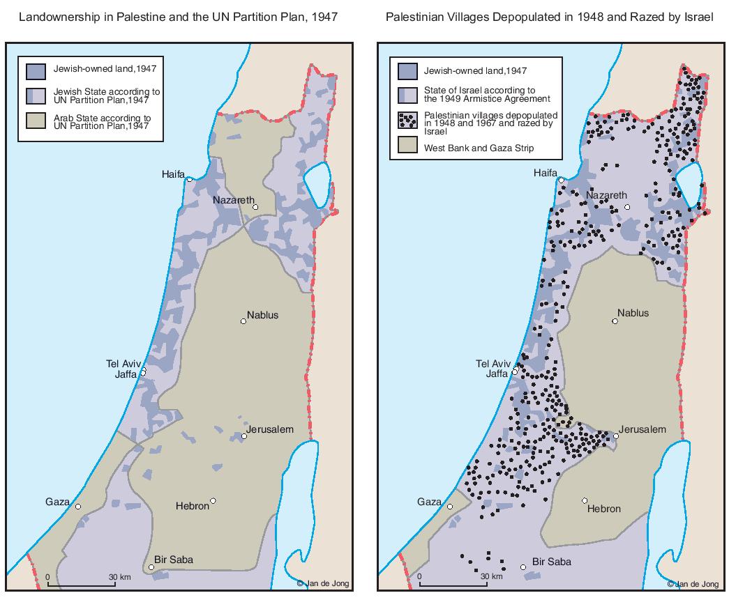 LAND OWNERSHIP IN PALESTINE AND THE UN PARTITION PLAN – PALESTINIAN DEPOPULATED AND DESTROYED VILLAGES, 1948-1949